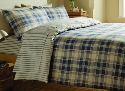 ABERDEEN FULL BLUE TARTAN PLAID REVERSIBLE COTTON DUVET SET QUILT COVER