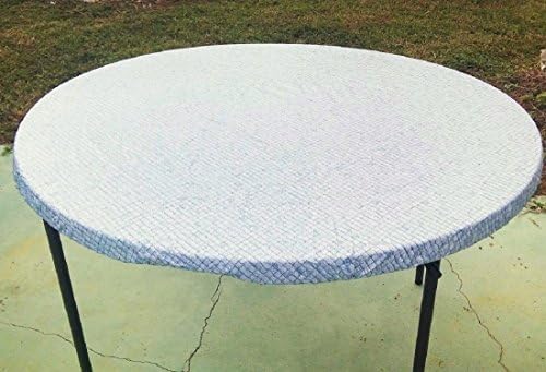 Large Fitted Round Elastic Edge Mosaic Vinyl Tablecloth Table Cover fits 49" to 62" BLUE