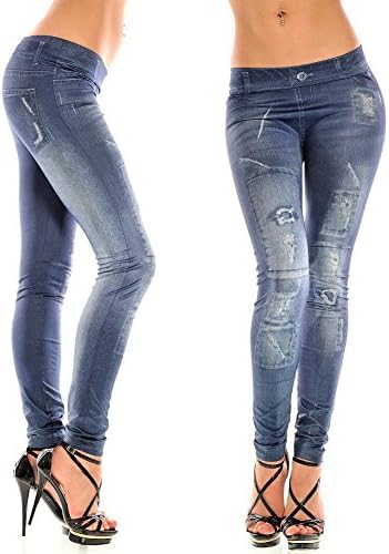 WOW shop Women's Imitated Jeans Pants Fashion Fake Patch Legging.