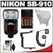 Nikon SB-910 AF Speedlight Flash with Batteries & Charger + Bracket & Cord + Reflector + Cleaning Kit for D3100, D5100, D7000, D700, D3s, D3x Digital SLR Cameras