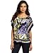 AGB Women's Print Ity Scarf Top With Flutter Sleeves and Peplum Cut, Multi, Small