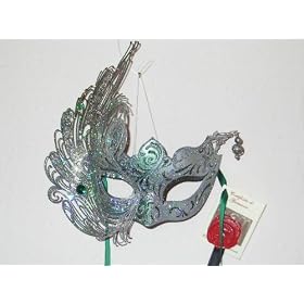 Venetian Carnival Masquerade Mask One Wing Butterfly with Swarovski Crystals Green and... by Venice Buys - Venetian Masks