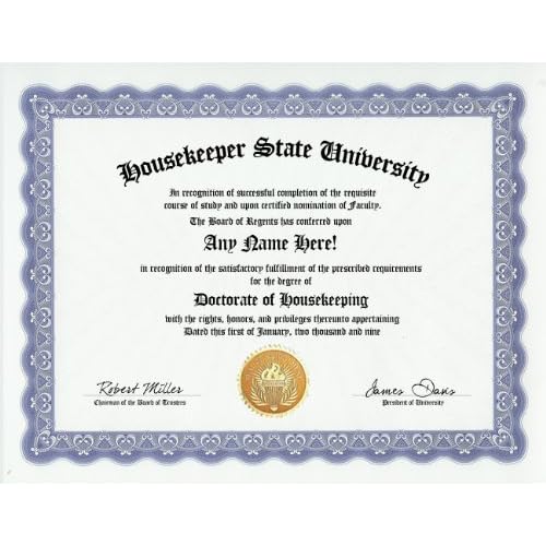 Housekeeping Housekeeper Degree Custom Gag Diploma