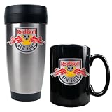 New York Red Bull MLS Stainless Steel Travel Tumbler and Black Ceramic Mug Set - Primary Team Logo