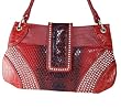 Blue Elegance Red Faux Crocodile Handbag Studded Red Bag