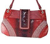 Blue Elegance Red Faux Crocodile Handbag Studded Red Bag