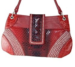 Blue Elegance Red Faux Crocodile Handbag Studded Red Bag