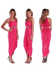 Belted Polyester/Spandex Tropical Print Spaghetti Strap  Dress With a Sash 