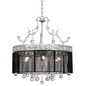 Crystal and Black 6-Light Halogen Chandelier
