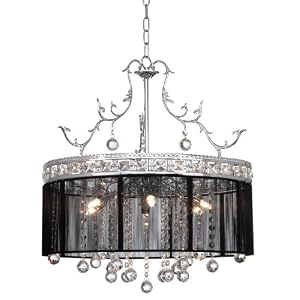 Crystal and Black 8-Light Halogen Chandelier