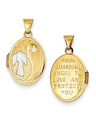14k Yellow Gold & Rhodium 17mm Reversible Guardian Angel Oval Locket
