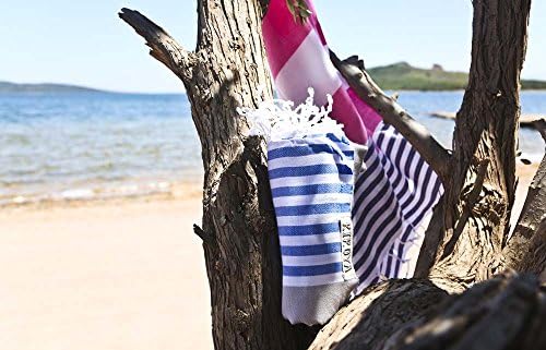 Kikoya Brand 100% Cotton, Pestemal Turkish Towel 39"x70" Size Aloha - (Grey / Blue)