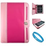 Magenta with Baby Pink Portfolio Jacket Leather Case for Sony PRS-950 e-reader + SumacLife TM Wisdom Courage Wristband