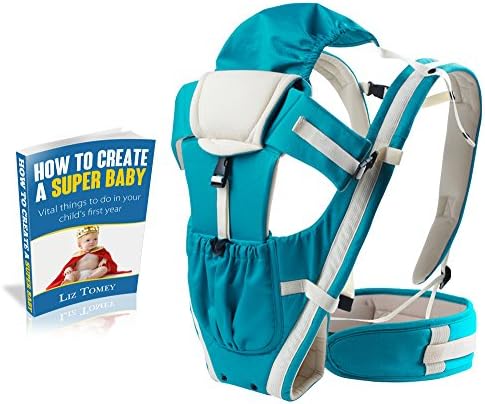 Premium Baby Carrier by CacaBabies, 4-in-1 Ergonomic, Lightweight, Comfortable for Newborns, Toddlers and Infants. Includes FREE E-Book! (Blue)
