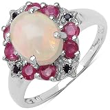 1.80 Carat Genuine Ethiopian Opal, Ruby & Spinel Sterling Silver Ring