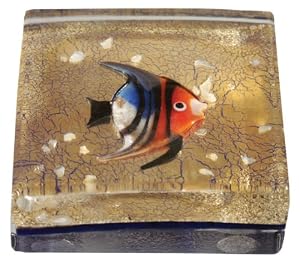 Murano Glass Paperweight, 24k Gold with Embedded Tropical Fish, Gift Boxed