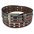 Double Square Holes Stitched Wide Belt - Black & Burgundy