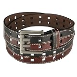Double Square Holes Stitched Wide Belt - Black & Burgundy