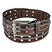 Double Square Holes Stitched Wide Belt - Black & Burgundy