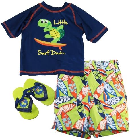 Wippette Baby Boys Infant Swim Surf Dude Rash Guard 3Pc Set with Flip Flops