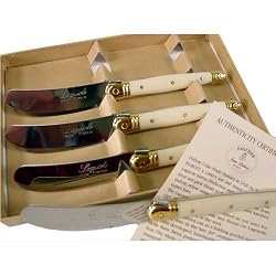 Ivory Acrylic Handle Boxed Laguiole French 4 Cheese or butter spreaders in gift cardboard box