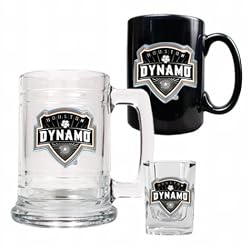 Houston Dynamo 15 Ounce Tankard, 15 Ounce Ceramic Mug and 2 Ounce Shot Glass Set (Primary Team Logo)