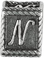 925 Sterling Silver Letter "N" Script Bead For Chamilia, Pandora, Biagi, Personality, Reflections And More Charm Bracelets