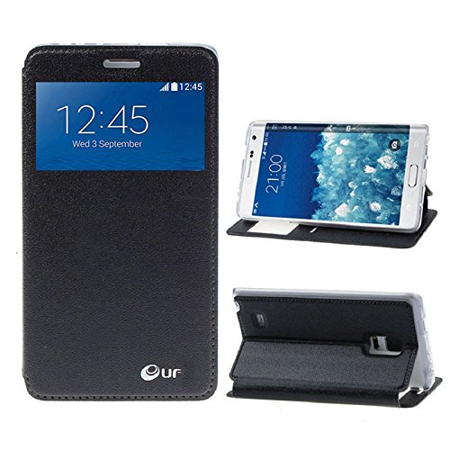 Note Edge Case, Tomplus Note Edge Case [Book Fold] Leather Galaxy Note Edge Cover [Flip Cover] with Fold able Stand, Leather Flip Window View case for Samsung Note Edge (black)