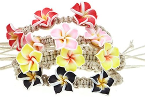 Flower Bracelet Handmade Clay Flower on Rope Adjustable 4 Pieces Set