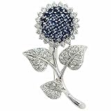 Sterling Silver Simulated Diamond cz and Dark Blue cz SunFlower Pin