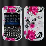 Purple Flower with White Hard Skin Cover Case for Blackberry Curve 8520 + Microfiber Cell Phone Bag