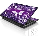 LSS 15 15.6 inch Laptop Notebook Skin Sticker Cover Art Decal Fits 13.3" 14" 15.6" 16" HP Dell Lenovo Apple Asus Acer Compaq (Free 2 Wrist Pad Included) Purple Butterflies