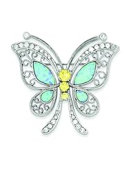 SS Created Opal Yellow & White CZ Butterfly Pin