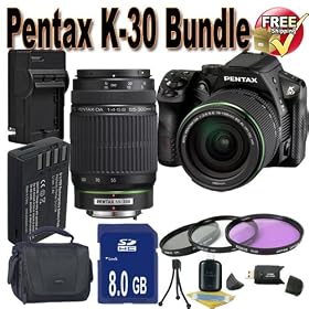Pentax K-30 Digital Camera with 18-135mm WR and 55-300mm AL Lens Kit + 8GB SDHC Class 10 Memory Card + Extended Life Battery + External Rapid Travel Quick-Charger + USB Card Reader + Memory Card Wallet + Shock Proof Deluxe Case + 3 Piece Professional Filter Kit + Accessory Saver Bundle!