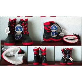 CHAUSSURE -PFI -Galosh rembourr� chaud Bottes Noir&Rouge Enfant Pointure 22 neuf avec �tiquette