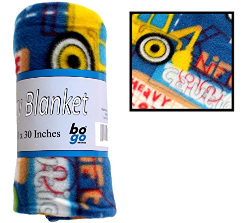 30x30 Inch Soft Fleece Baby Blanket - Assorted Style Print and Solid Blankets by bogo Brands (Blue Construction)