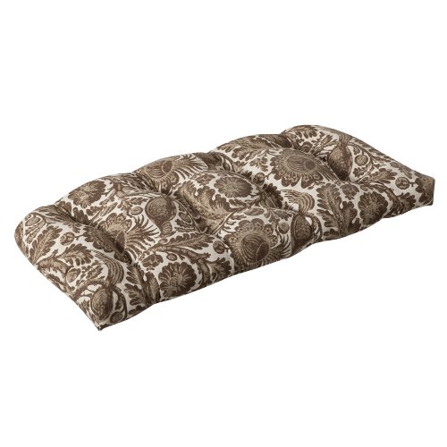 Pillow Perfect Outdoor Brown/Beige Floral Wicker Loveseat Cushion