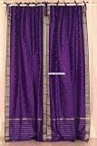 Purple Tie Top / Ribbon Top Purple Silk Sari fabric Drapes, Panels, Curtains