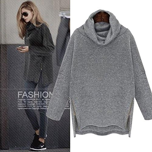 YZ90 New autumn and winter 2015 women's loose long-sleeved T-shirt zipper (GREY, M)