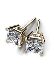 14KT Yellow Gold Ladies Princess Cut Diamond Stud Earrings. Mounted in a four prong basket. 1/2 CTW