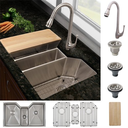 Ticor Stainless Steel Undermount Kitchen Sink and Brushed Nickel Faucet Combo