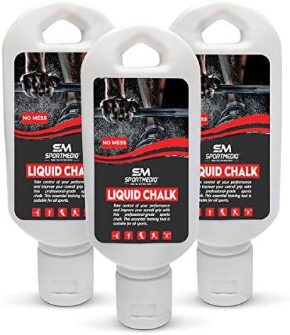 SportmediQ - Liquid Chalk - No Mess Chalk for Weightlifting, Rock Climbing, Yoga - Travel Sized with Belt Clip (3 Pack)