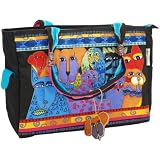 Laurel Burch Medium Tote with Zipper Top, Canine Clan