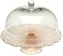 Laura Glass 12-Inch Pedestal Cake Plate with Etched Dome, Clear/Pink