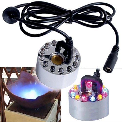 Mist Maker Fogger Replacement Mister Water Fountain Pond 12 LED Lights