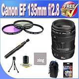 Canon EF 135mm f/2.8 with Softfocus Telephoto Lens + 3 Piece Filter Kit + Lens Case + Zing MicroFiber Cleaning Cloth + Lens Pen Cleaner + Lens Accessory Saver Bundle!