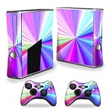 Protective Vinyl Skin Decal Cover for Microsoft Xbox 360 S Slim + 2 Controller Skins Skins Rainbow Zoom