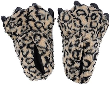Girls Leopard Print with Plush Claw Warm Slipper Coffee 10"