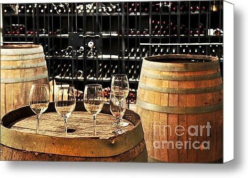 Wine glasses and barrels Canvas Print / Canvas Art - Artist Elena Elisseeva