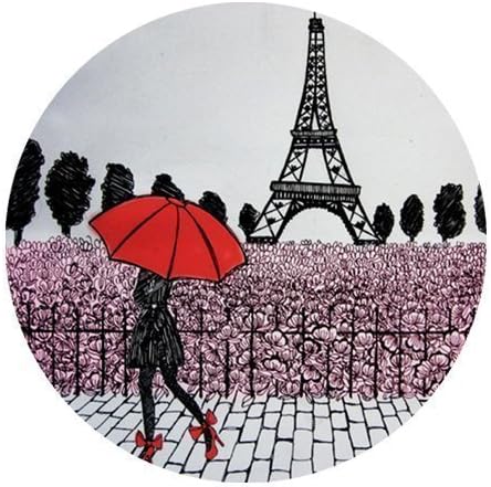 Generic Personalized Pencil Skecth Style Eiffel Tower and Woman with Red for Round Mouse Pad by Personalized Mouse Pad